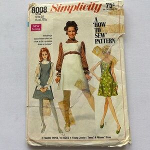 Simplicity Vintage 1968 Dress Pattern Womens Size 10